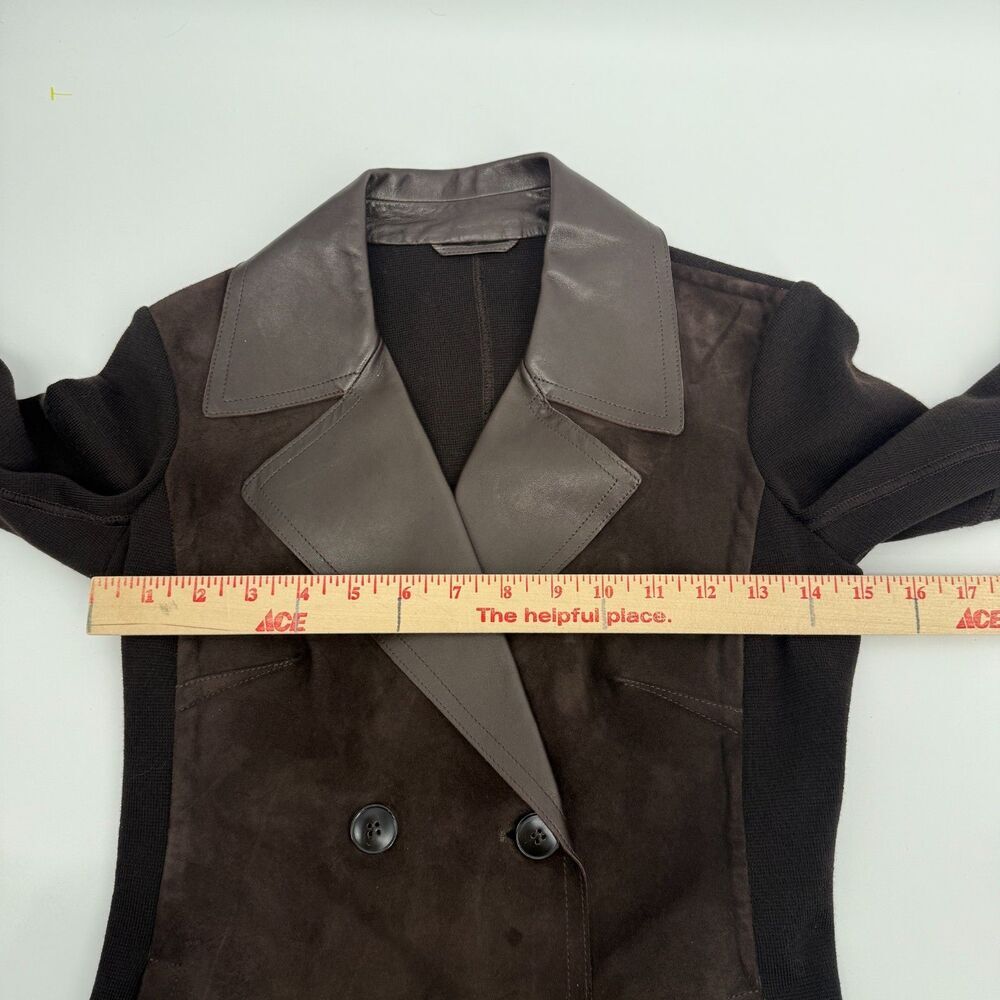 MAX MARA Double Breasted Blazer Suede Goatskin Leather Chocolate Brown Size 4 - Picture 8 of 13
